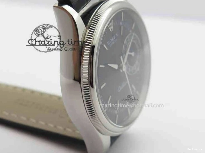 1223 Cellini Date VF Best Edition SS Black Dial Stick Markers On Black Leather Strap A Lightweight 3725